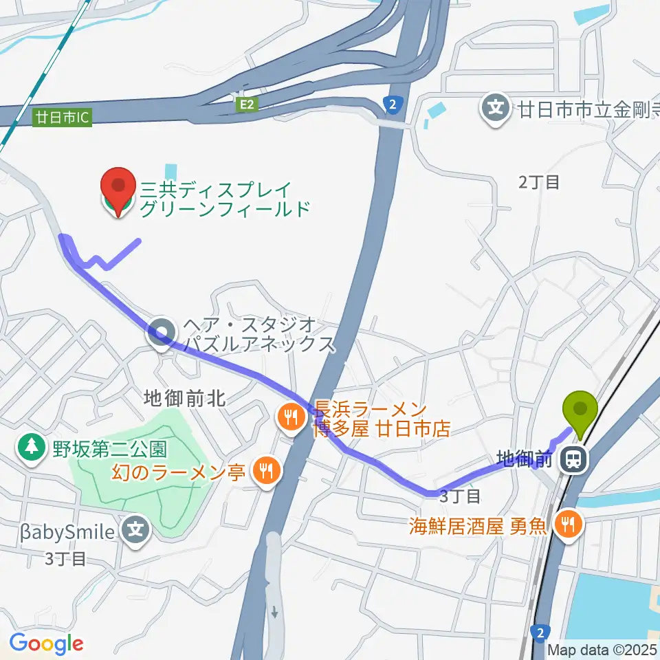 三共ディスプレイ グリーンフィールドの最寄駅地御前駅からの徒歩ルート（約12分）地図