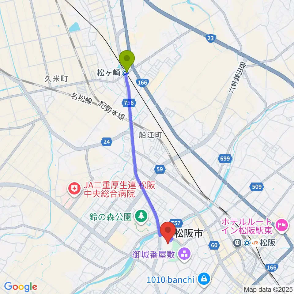 松ヶ崎駅から竹輝銅庵モーモースタジアムへのルートマップ地図