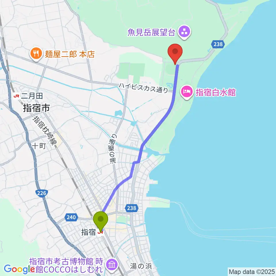 指宿駅から新川床マリン球場へのルートマップ地図