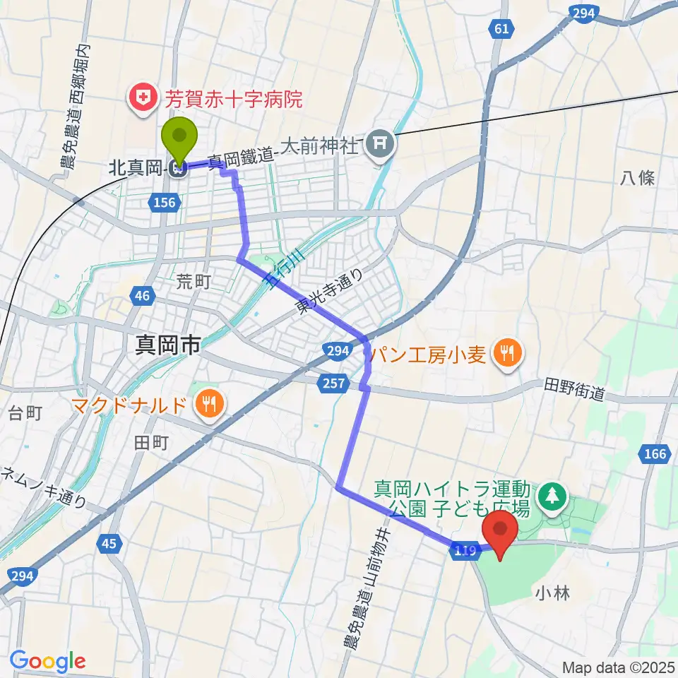 真岡ハイトラ運動公園運動広場1の最寄駅北真岡駅からの徒歩ルート（約46分）地図