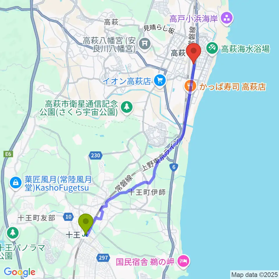 十王駅からVoodoo Studioへのルートマップ地図