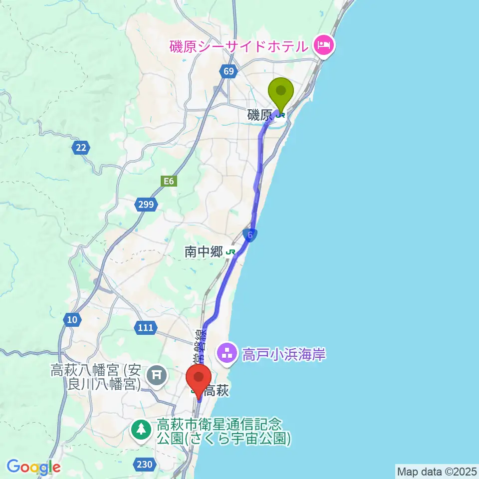 磯原駅からVoodoo Studioへのルートマップ地図