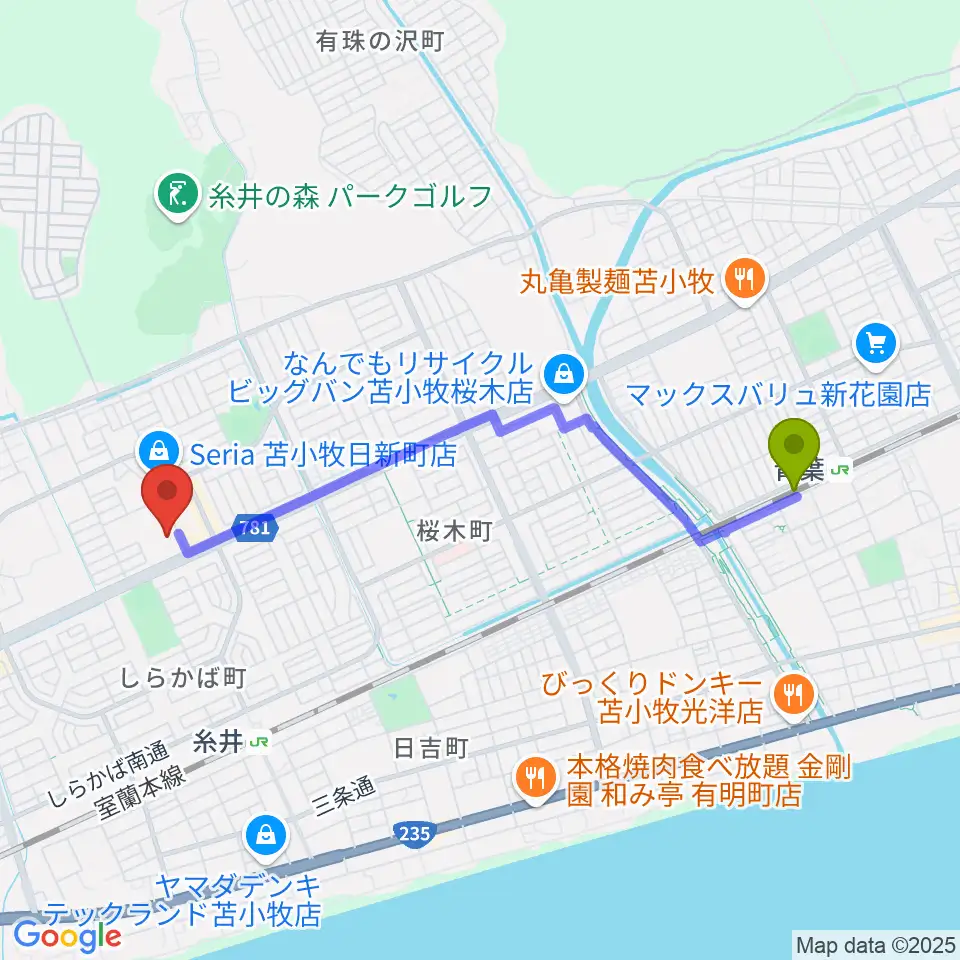 青葉駅からアブロス日新温水プールへのルートマップ地図