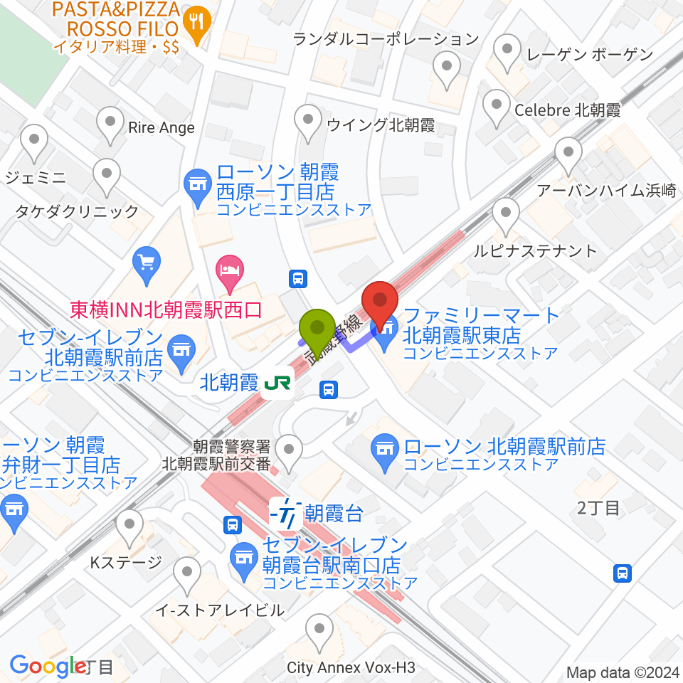 サウンドスタジオ アベルの最寄駅北朝霞駅からの徒歩ルート（約1分）地図