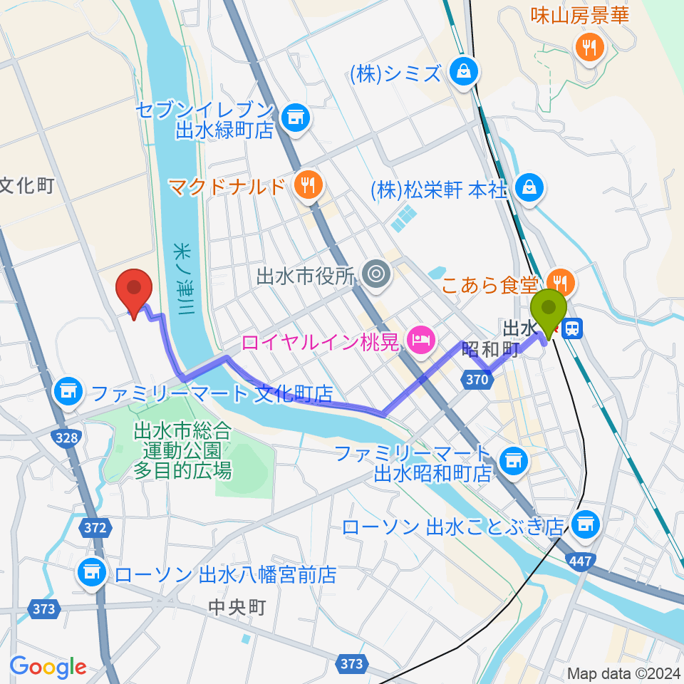 マルマエスポーツセンター出水の最寄駅出水駅からの徒歩ルート（約20分）地図
