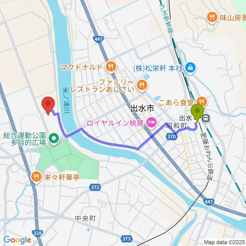 マルマエスポーツセンター出水の最寄駅出水駅からの徒歩ルート（約20分）地図