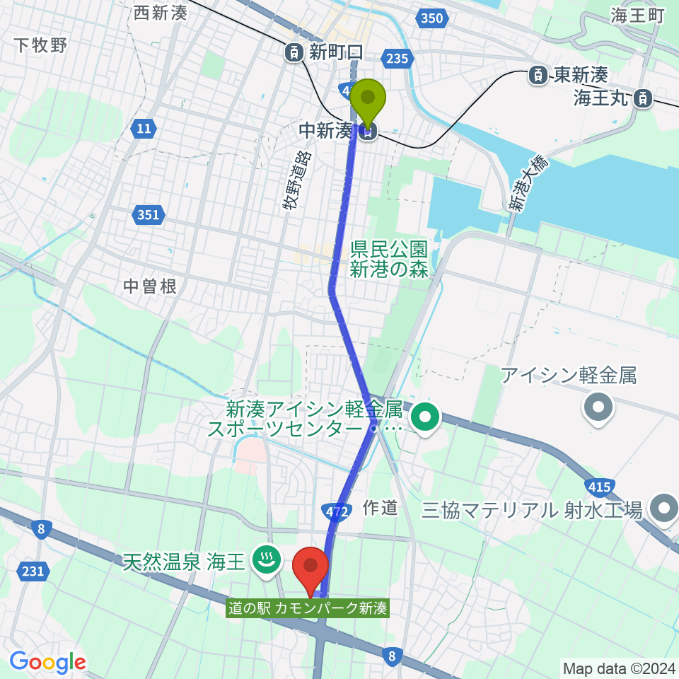 射水市新湊博物館の最寄駅中新湊駅からの徒歩ルート（約42分）地図