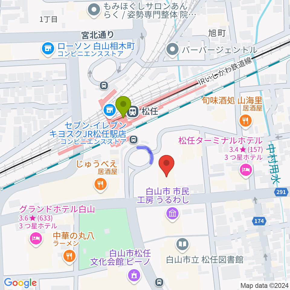 千代女の里俳句館の最寄駅松任駅からの徒歩ルート（約2分）地図