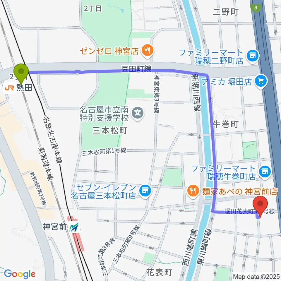 熱田駅から株式会社フルハウスへのルートマップ地図