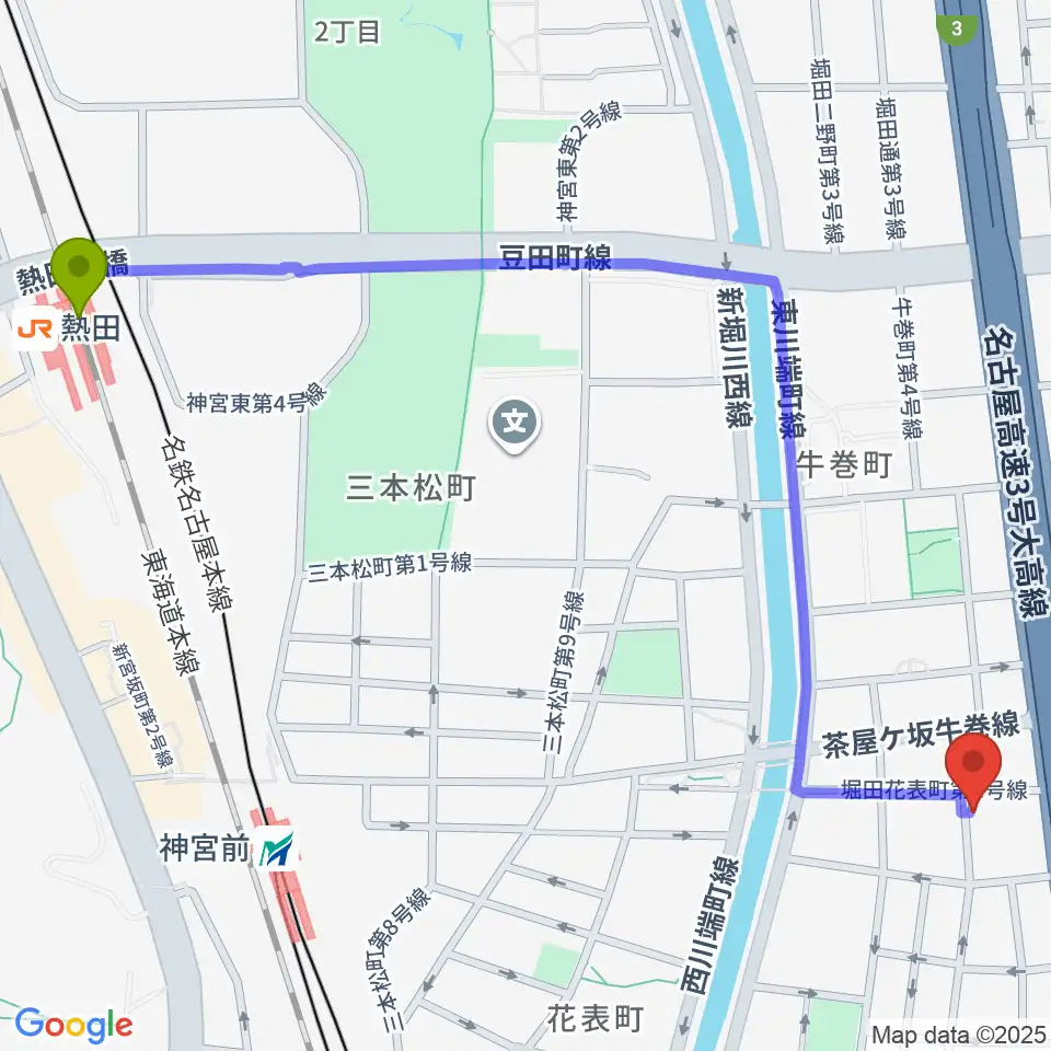 熱田駅から株式会社フルハウスへのルートマップ地図