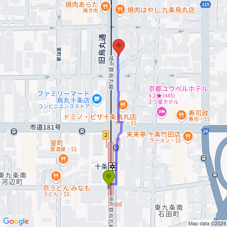 マザーシップスタジオの最寄駅十条駅からの徒歩ルート（約5分）地図