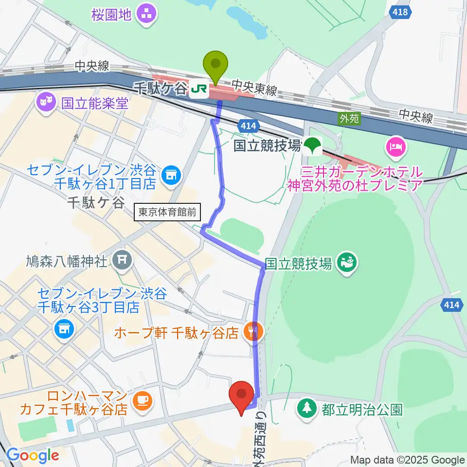 千駄ケ谷駅からVICTOR STUDIOへのルートマップ地図