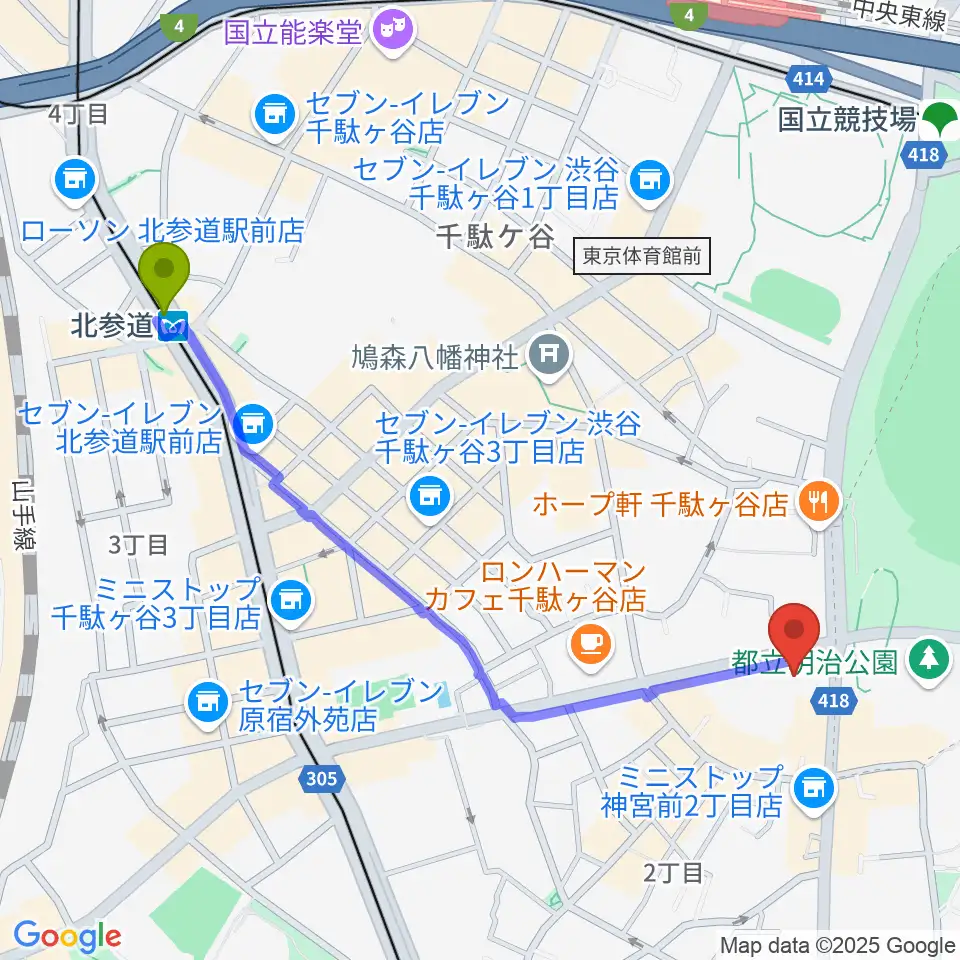 北参道駅からVICTOR STUDIOへのルートマップ地図