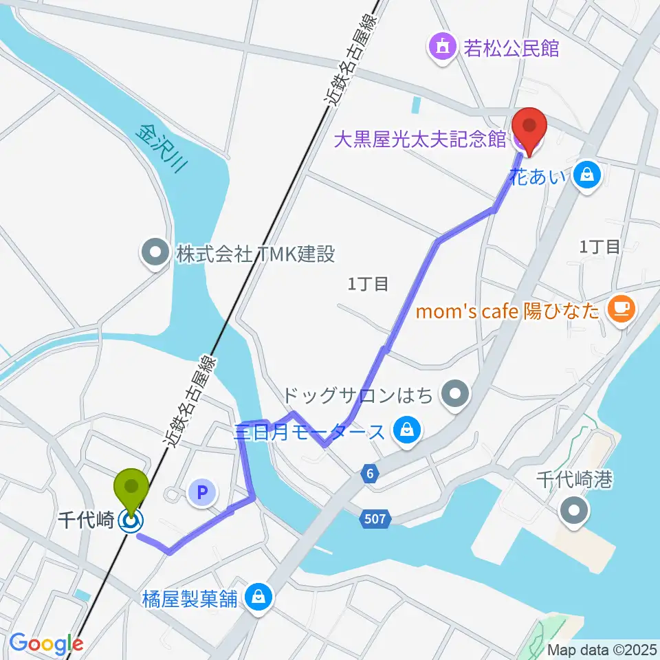 大黒屋光太夫記念館の最寄駅千代崎駅からの徒歩ルート（約13分）地図