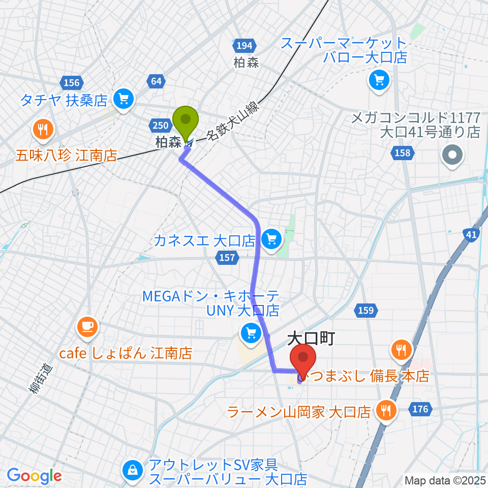 大口町歴史民俗資料館の最寄駅柏森駅からの徒歩ルート（約34分）地図