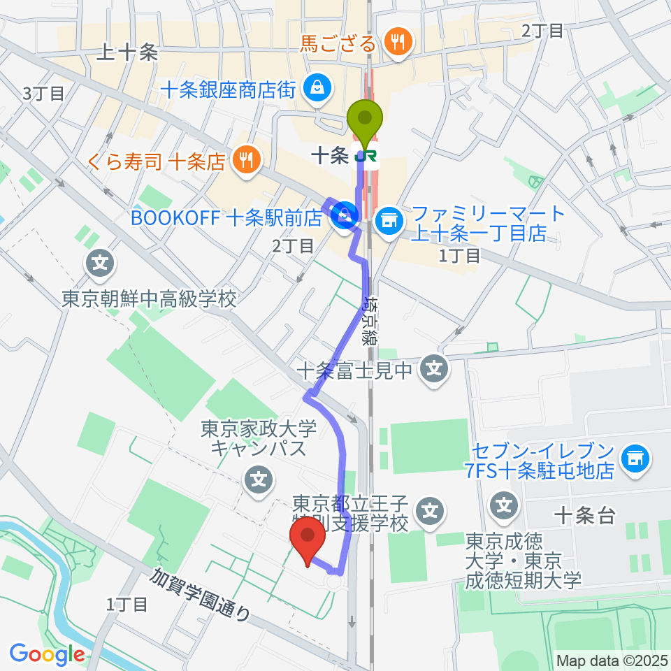 東京家政大学博物館の最寄駅十条駅からの徒歩ルート（約10分）地図