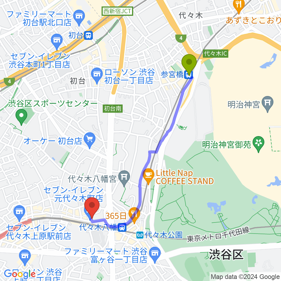 参宮橋駅からセオリスタジオへのルートマップ地図