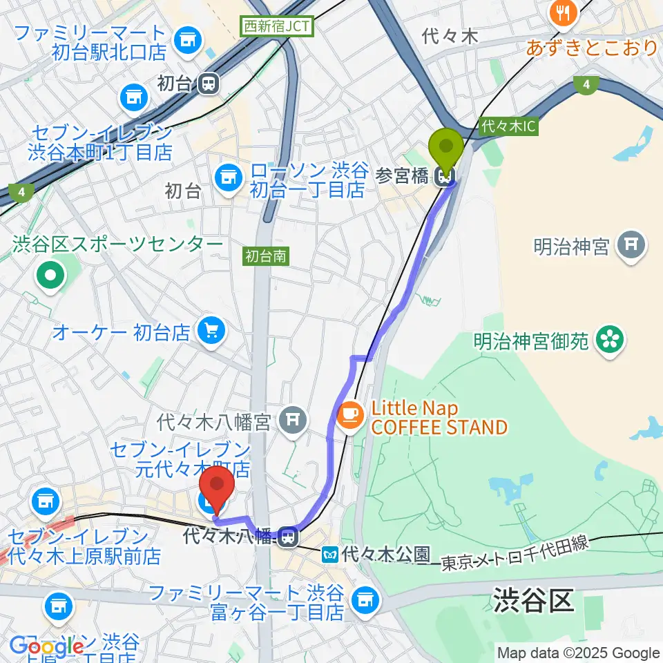 参宮橋駅からセオリスタジオへのルートマップ地図