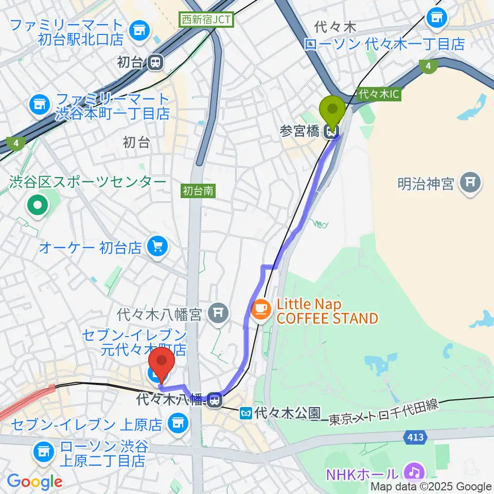 参宮橋駅からセオリスタジオへのルートマップ地図