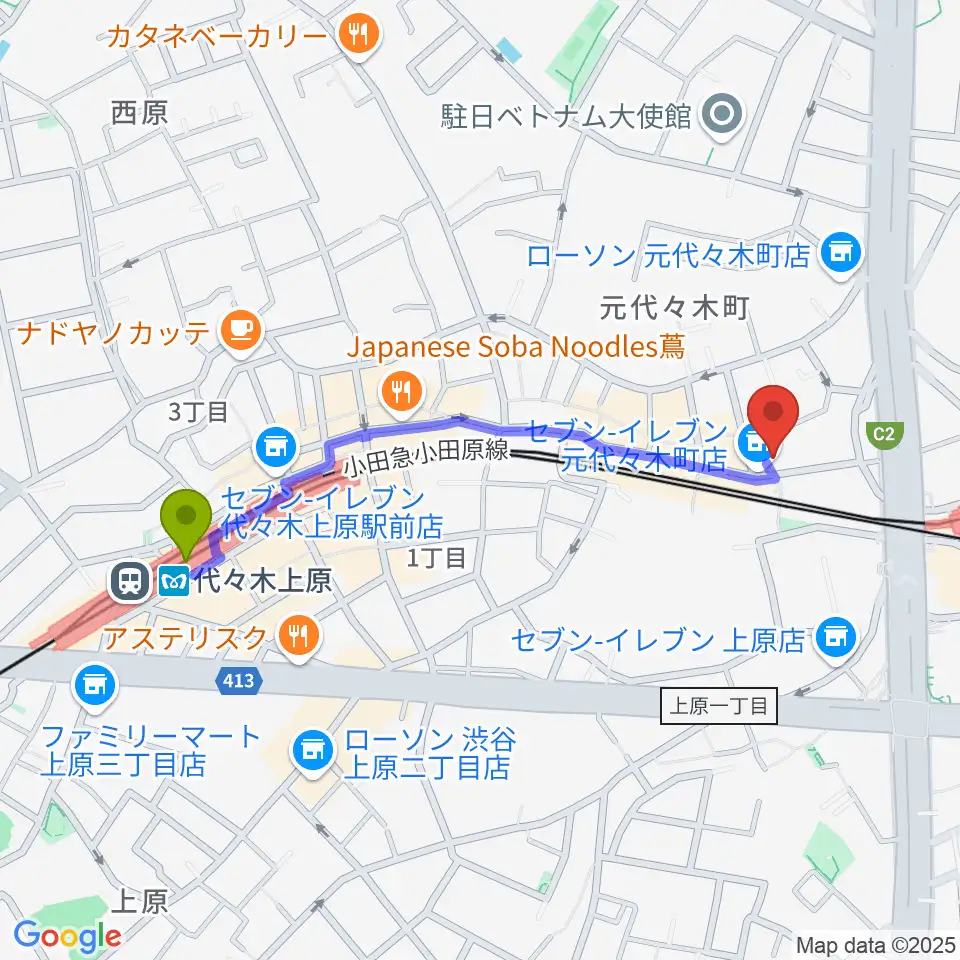 代々木上原駅からセオリスタジオへのルートマップ地図