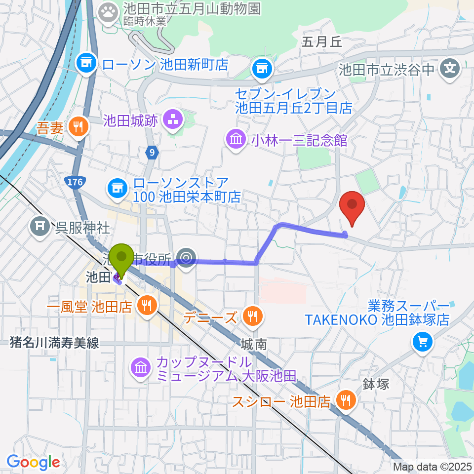 池田市立歴史民俗資料館の最寄駅池田駅からの徒歩ルート（約16分）地図