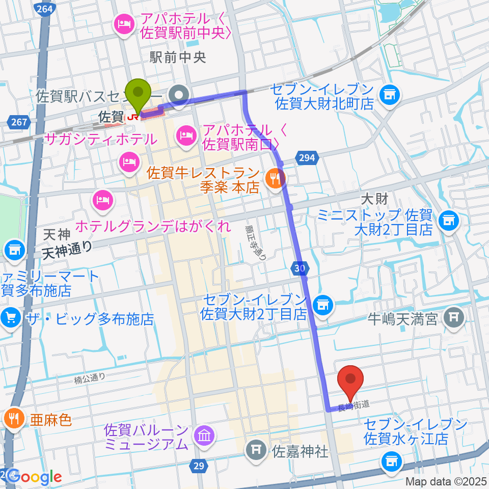 佐賀市歴史民俗館の最寄駅佐賀駅からの徒歩ルート（約23分）地図