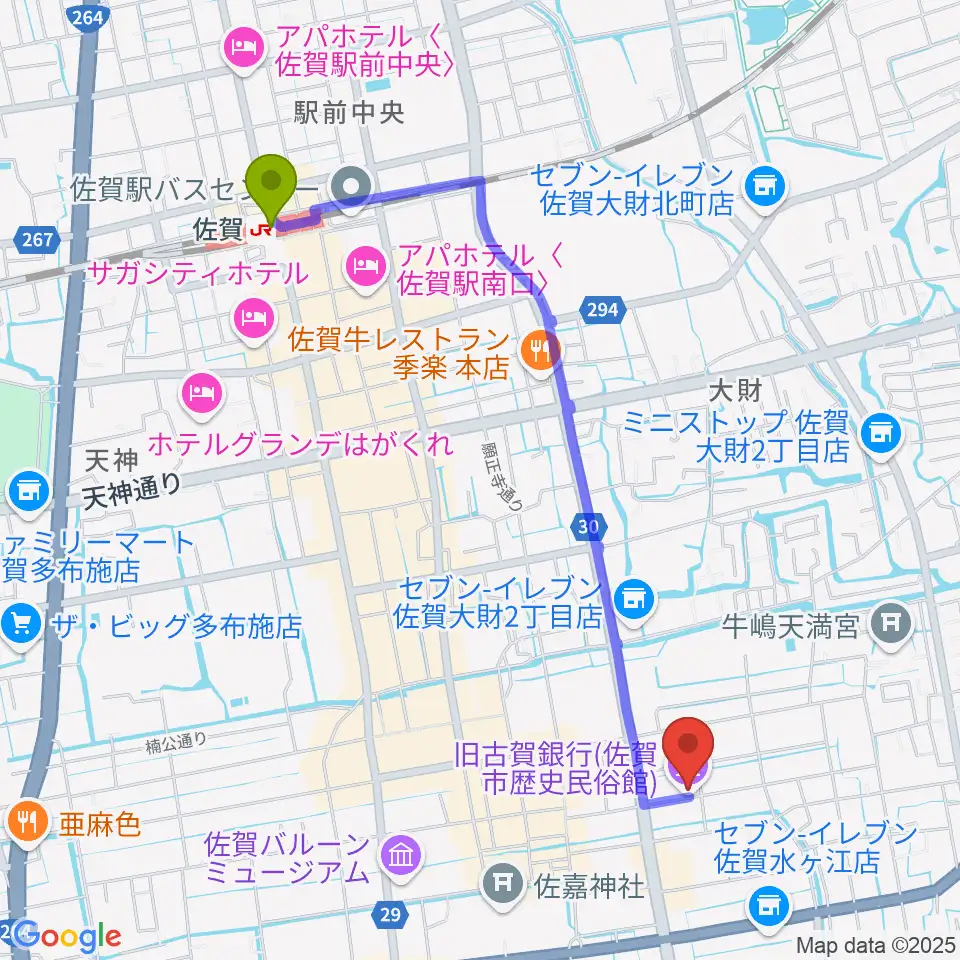 佐賀市歴史民俗館の最寄駅佐賀駅からの徒歩ルート（約23分）地図