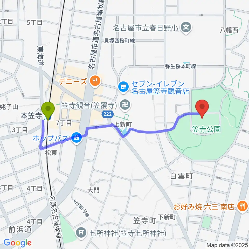 名古屋市見晴台考古資料館の最寄駅本笠寺駅からの徒歩ルート（約10分）地図