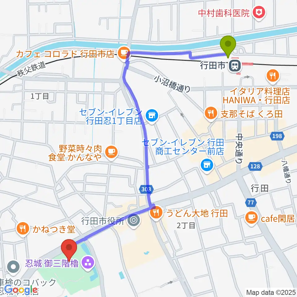 行田市郷土博物館の最寄駅行田市駅からの徒歩ルート（約13分）地図