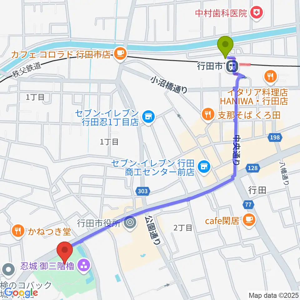 行田市郷土博物館の最寄駅行田市駅からの徒歩ルート（約13分）地図