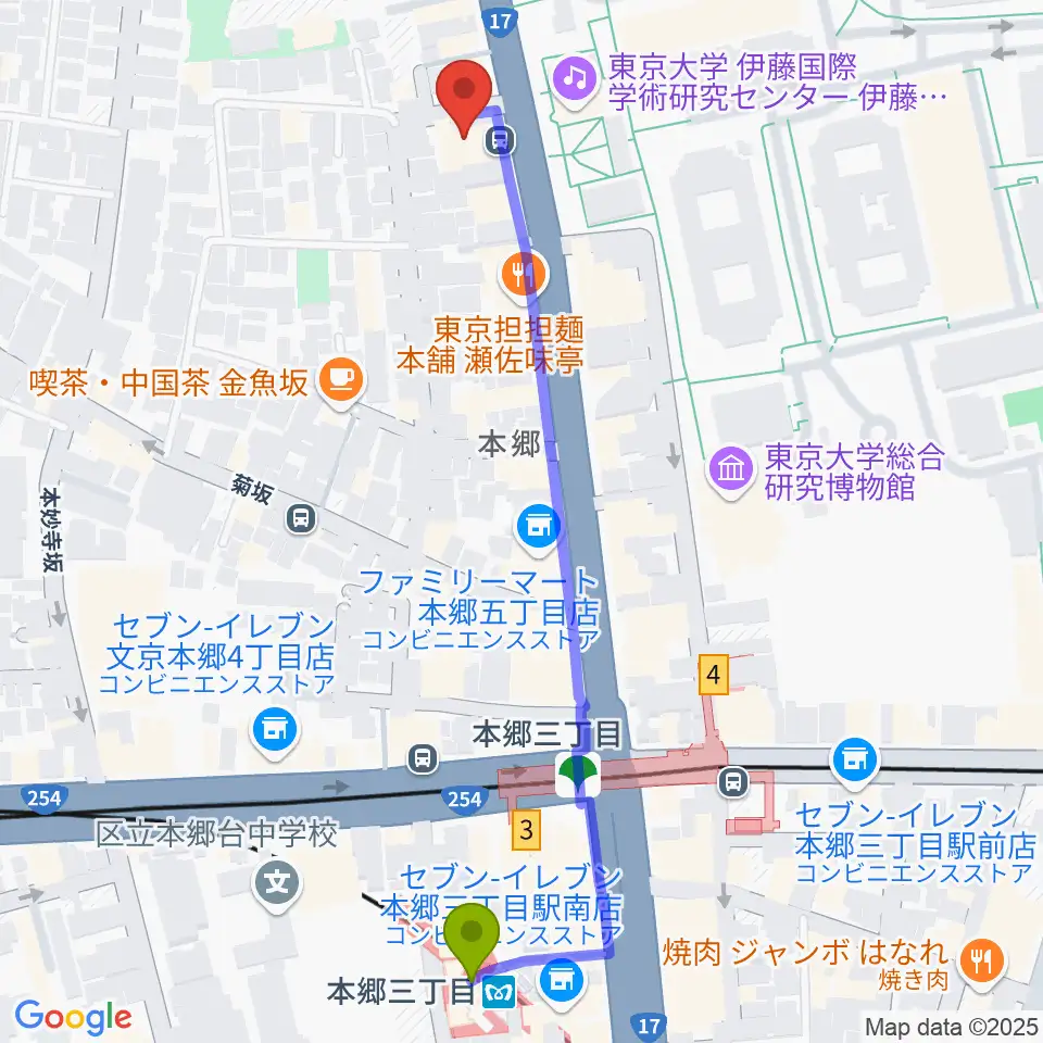 文京HEADPOWERの最寄駅本郷三丁目駅からの徒歩ルート（約6分）地図