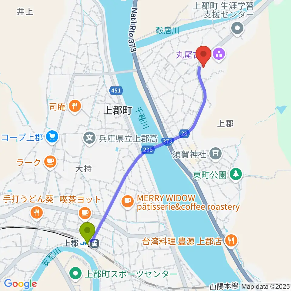 上郡町郷土資料館の最寄駅上郡駅からの徒歩ルート（約23分）地図
