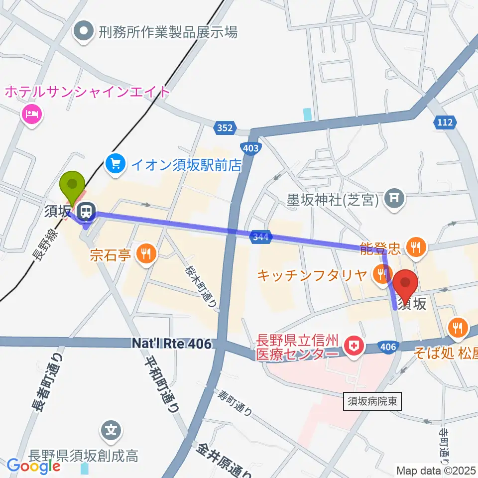 須坂市笠鉾会館ドリームホールの最寄駅須坂駅からの徒歩ルート（約11分）地図