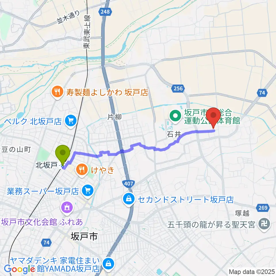 坂戸市立歴史民俗資料館の最寄駅北坂戸駅からの徒歩ルート（約35分）地図