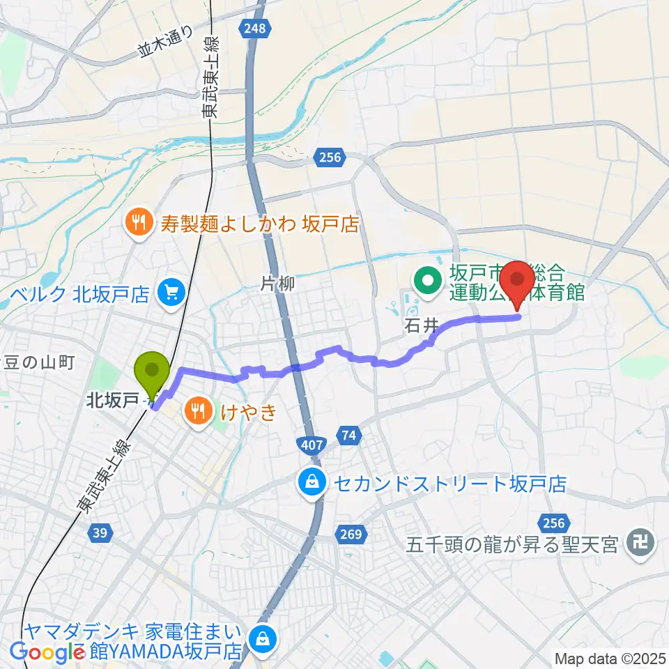 坂戸市立歴史民俗資料館の最寄駅北坂戸駅からの徒歩ルート（約35分）地図