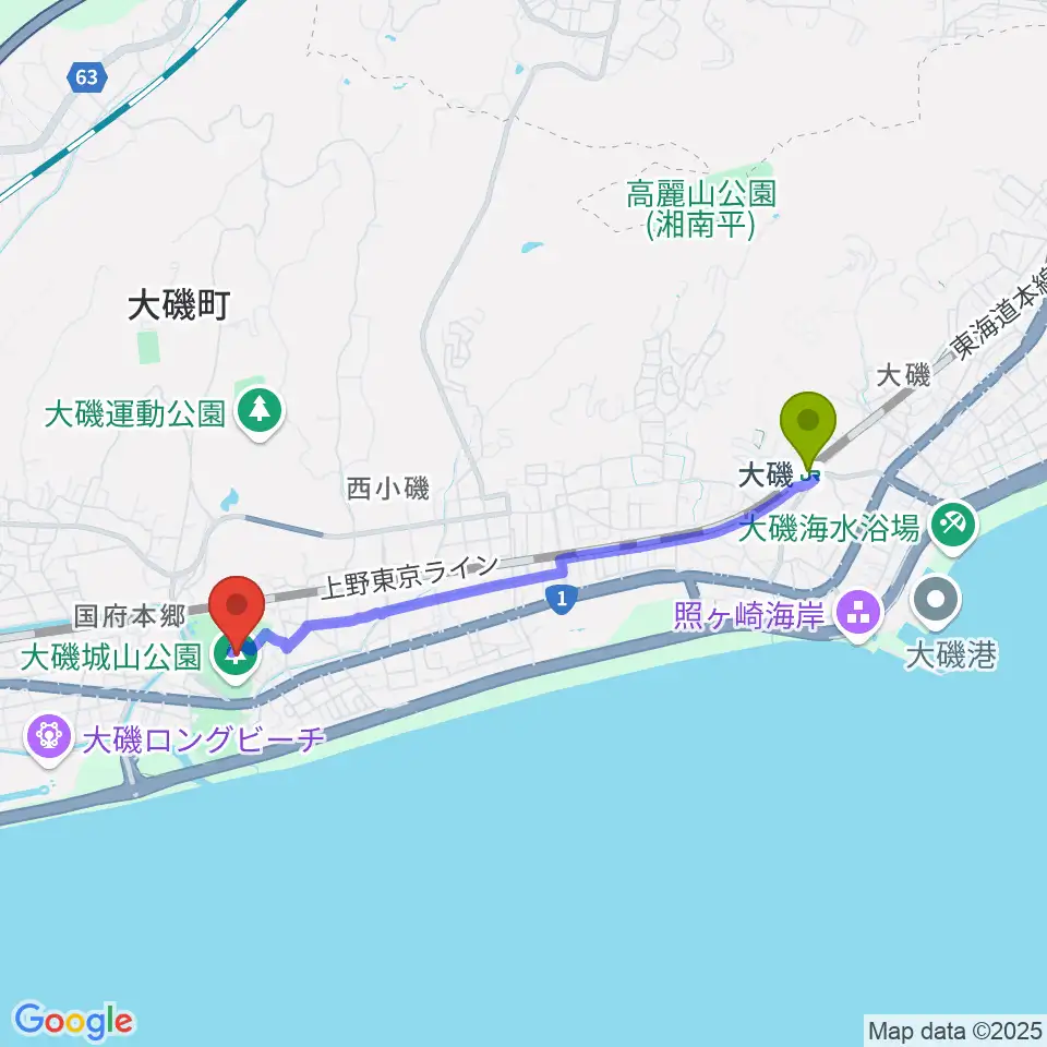 大磯町郷土資料館の最寄駅大磯駅からの徒歩ルート（約36分）地図