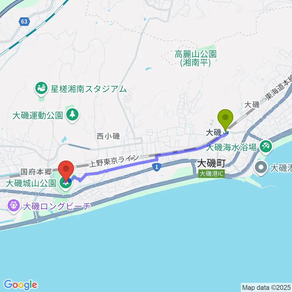 大磯町郷土資料館の最寄駅大磯駅からの徒歩ルート（約36分）地図