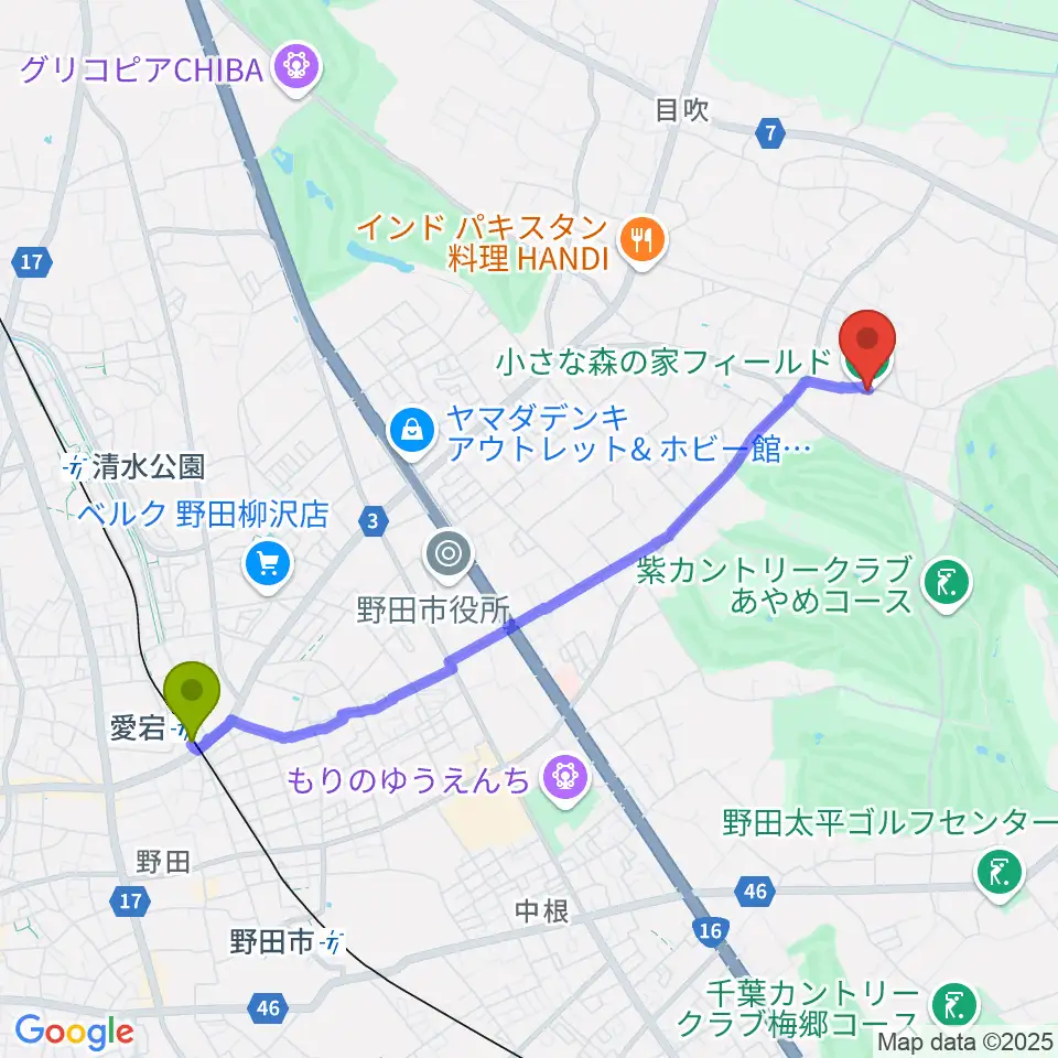 小さな森の家フィールドの最寄駅愛宕駅からの徒歩ルート（約45分）地図