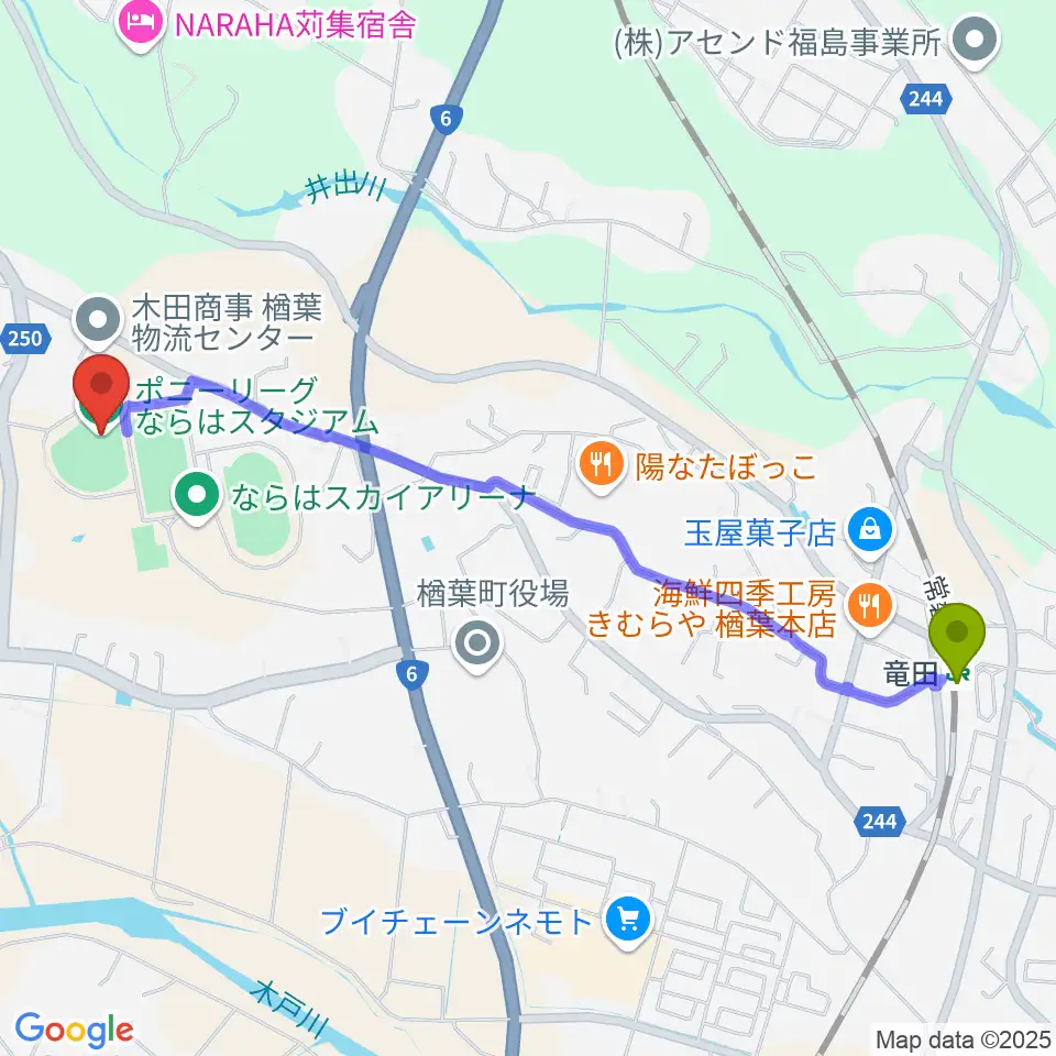 ポニーリーグ NARAHA STADIUMの最寄駅竜田駅からの徒歩ルート（約26分）地図
