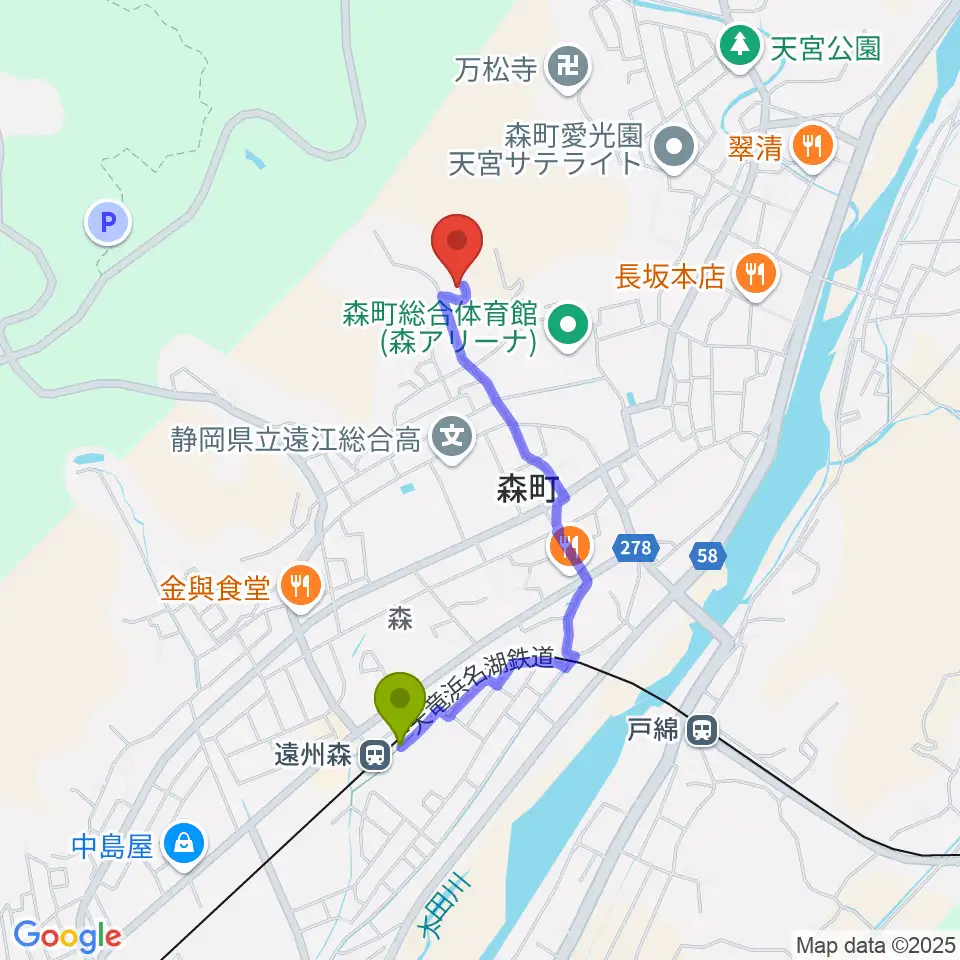 森町立歴史民俗資料館の最寄駅遠州森駅からの徒歩ルート（約15分）地図
