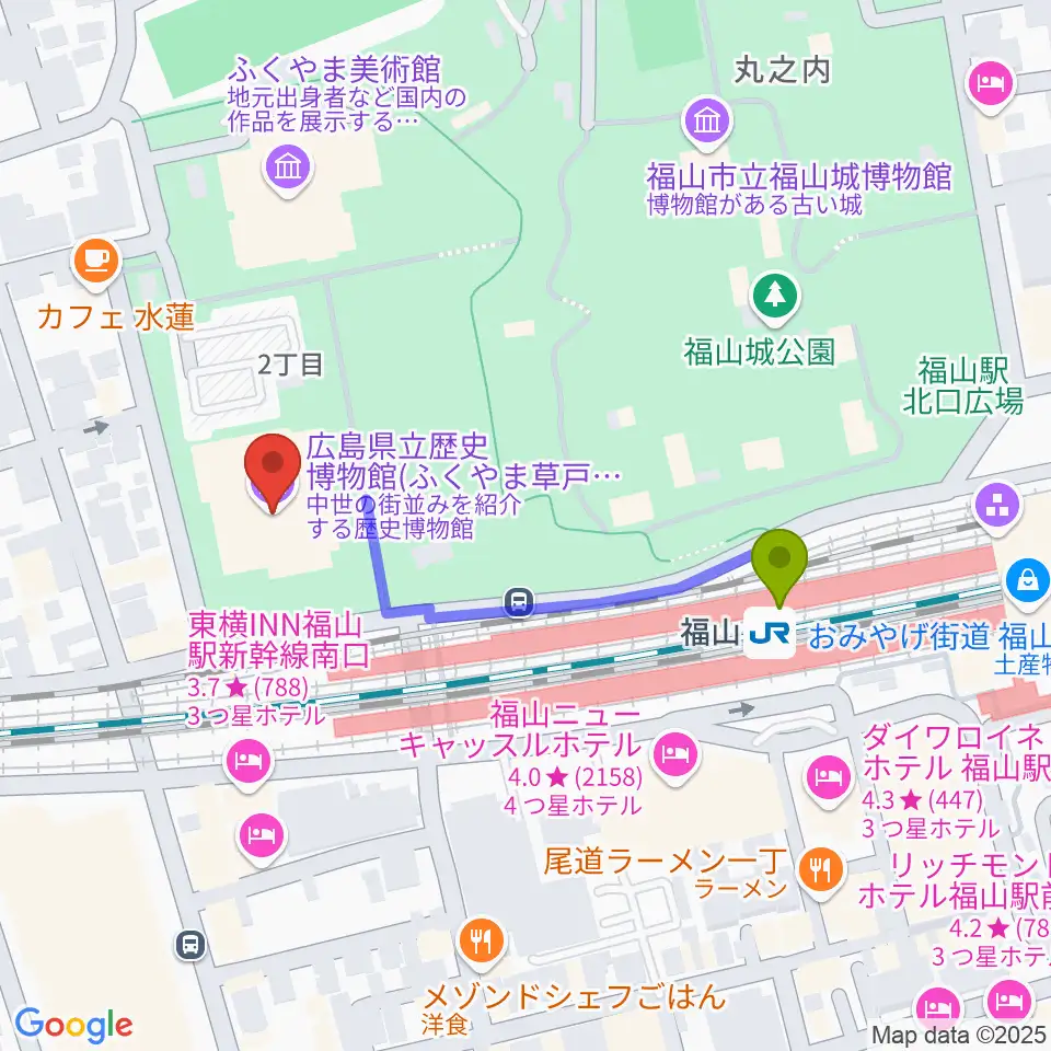 広島県立歴史博物館の最寄駅福山駅からの徒歩ルート（約4分）地図