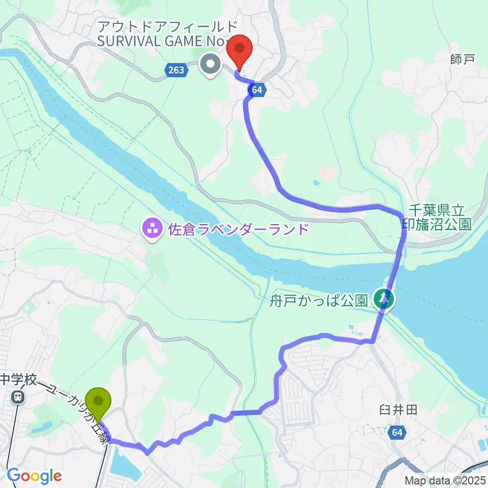 印西市立印旛歴史民俗資料館の最寄駅女子大駅からの徒歩ルート（約48分）地図