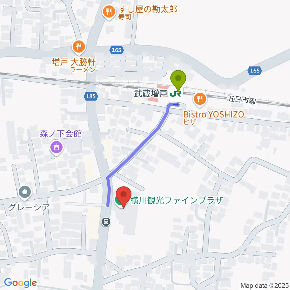 横川観光ファインプラザの最寄駅武蔵増戸駅からの徒歩ルート（約3分）地図