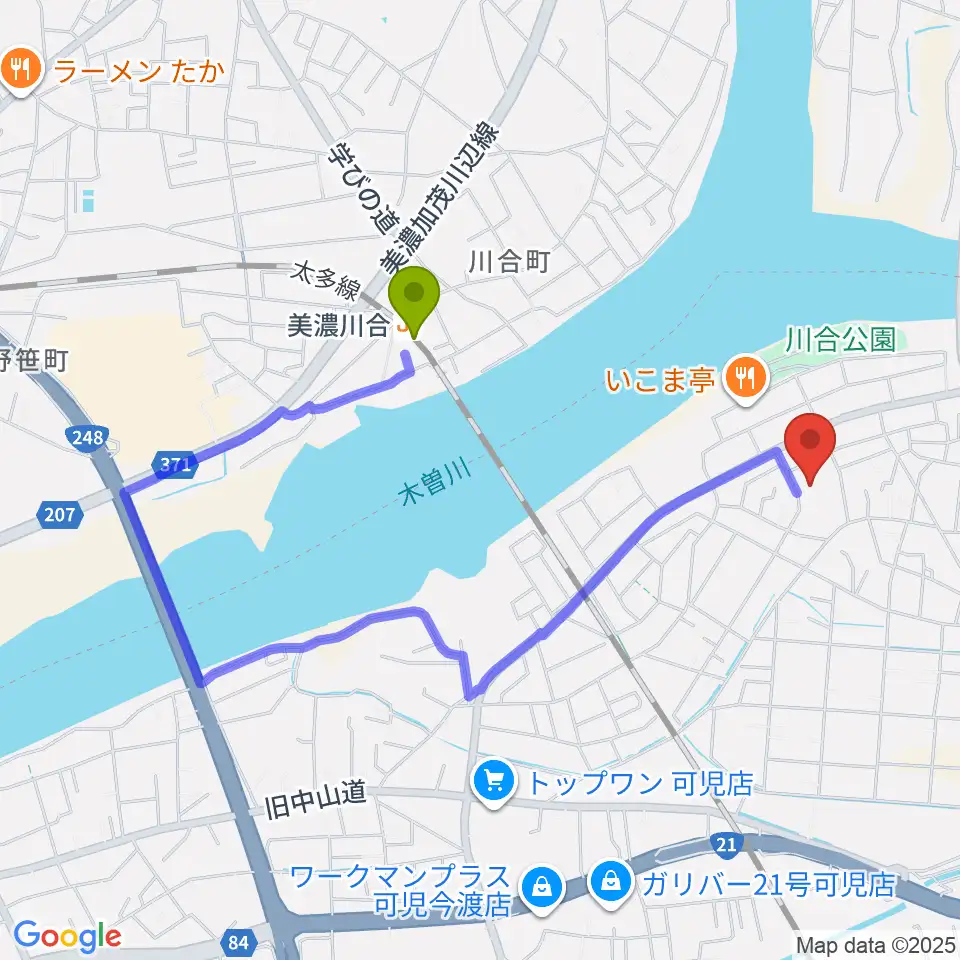 川合考古資料館の最寄駅美濃川合駅からの徒歩ルート（約14分）地図