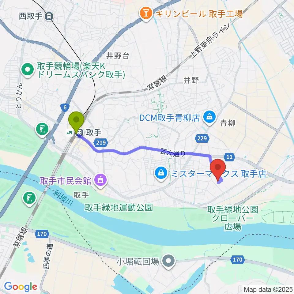 取手市埋蔵文化財センターの最寄駅取手駅からの徒歩ルート（約32分）地図