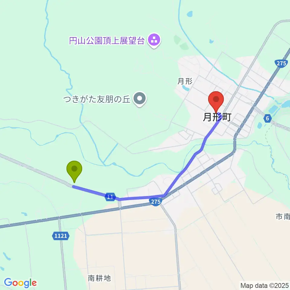 知来乙駅から月形樺戸博物館へのルートマップ地図