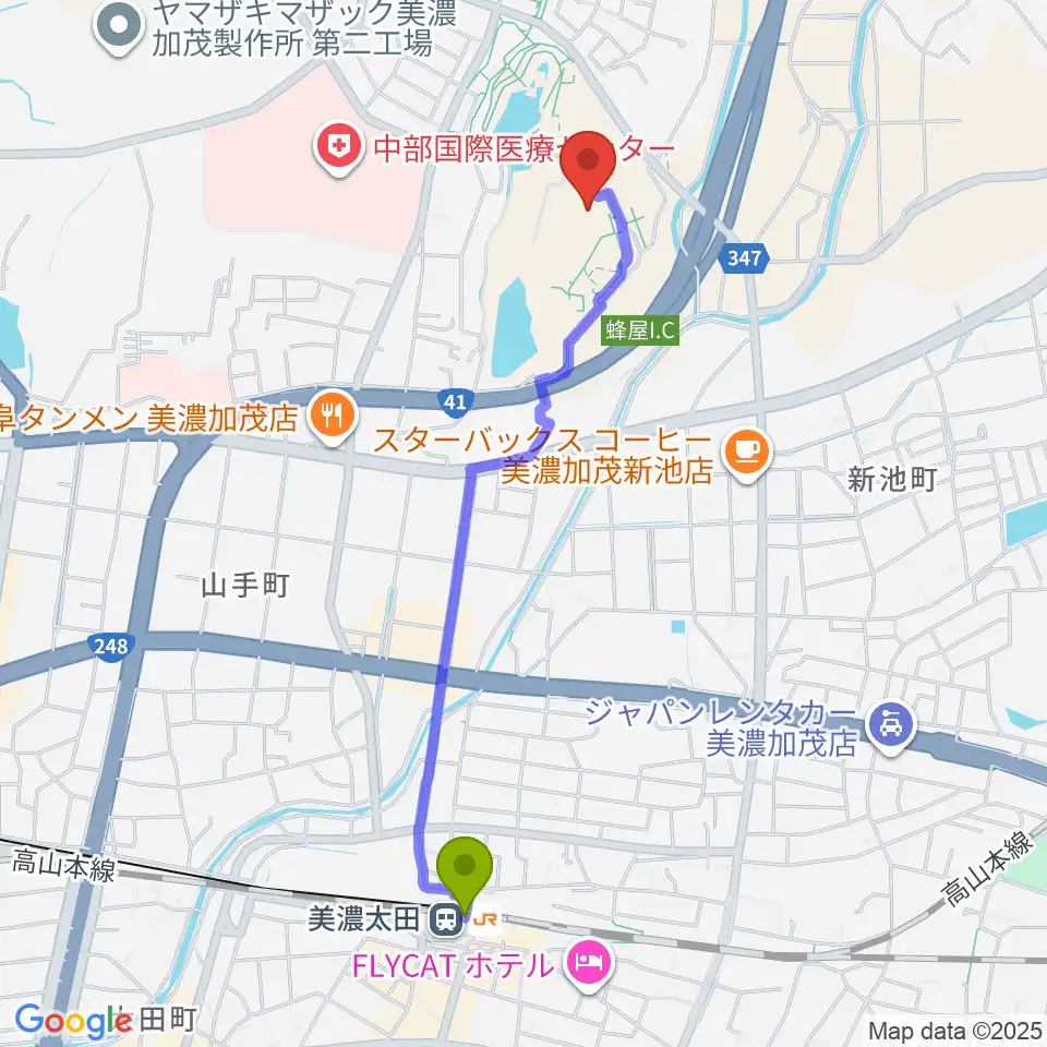 美濃加茂市民ミュージアムの最寄駅美濃太田駅からの徒歩ルート（約21分）地図