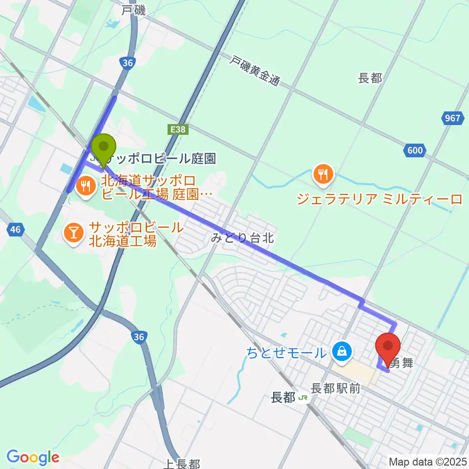 サッポロビール庭園駅からゆうまいピアノ教室へのルートマップ地図