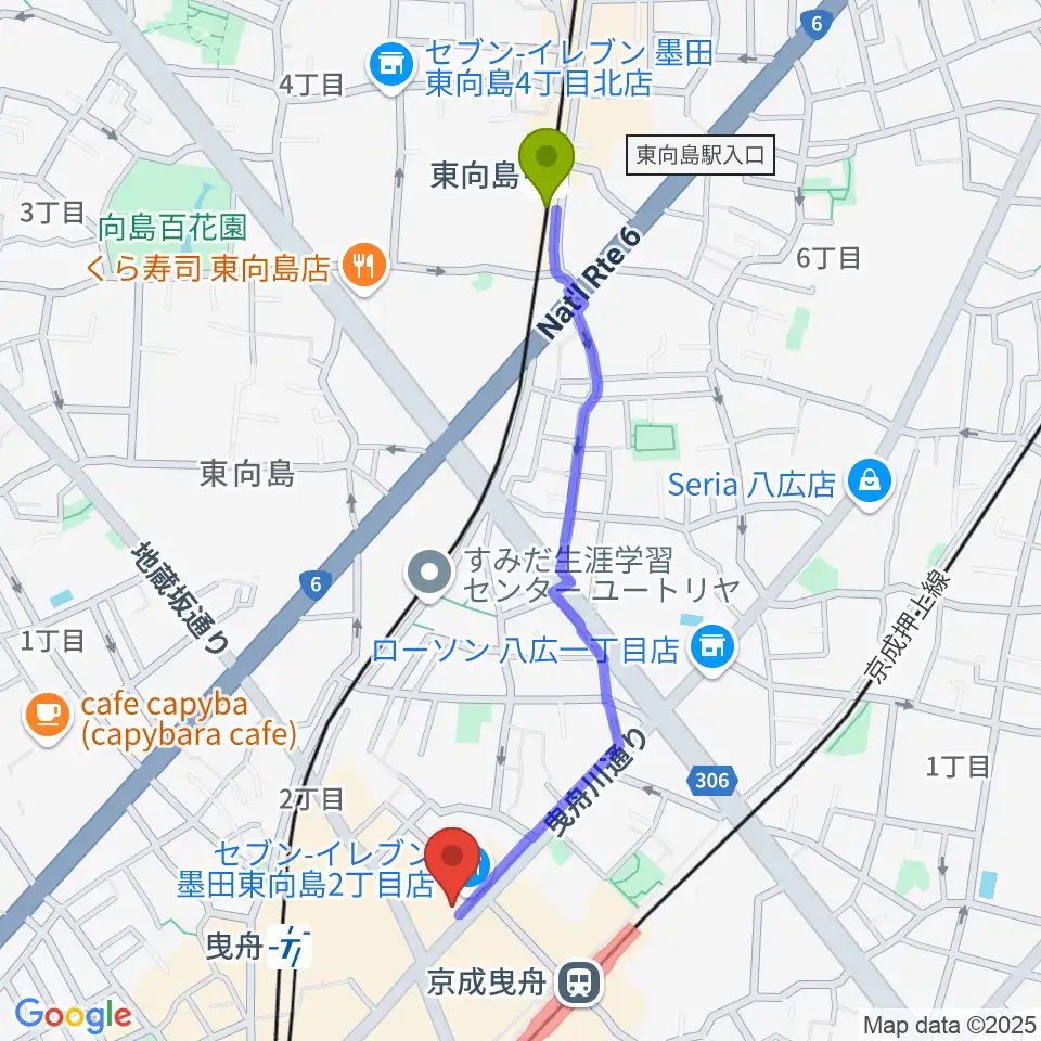 東向島駅からビートウェーブスタジオへのルートマップ地図