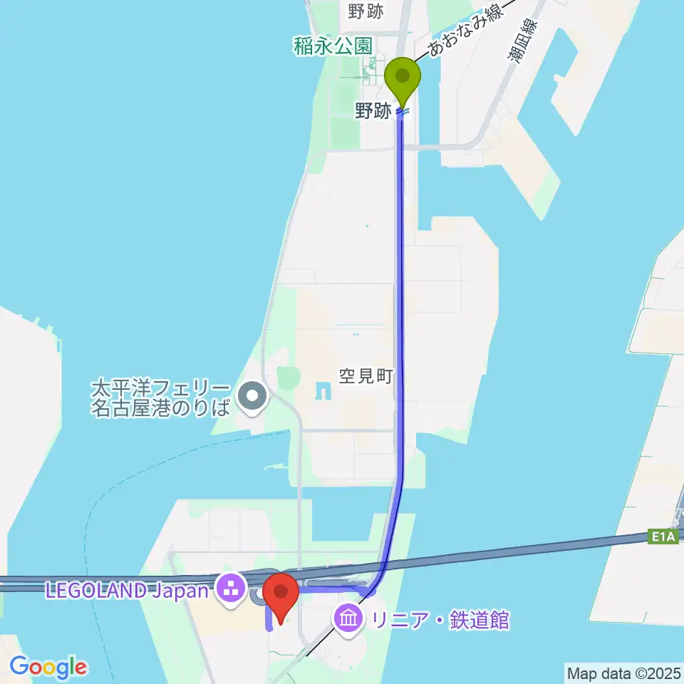 野跡駅からLives NAGOYAへのルートマップ地図